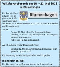 Mitteilungsblatt Edemissen 07.05.2022 Blumenhagen Volksfest Programm